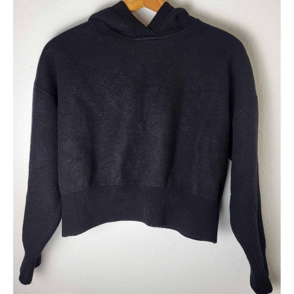 Canada Goose Sz M Black Cropped Hooded 86% Wool Heavy Sweater Apres Ski Capsule
